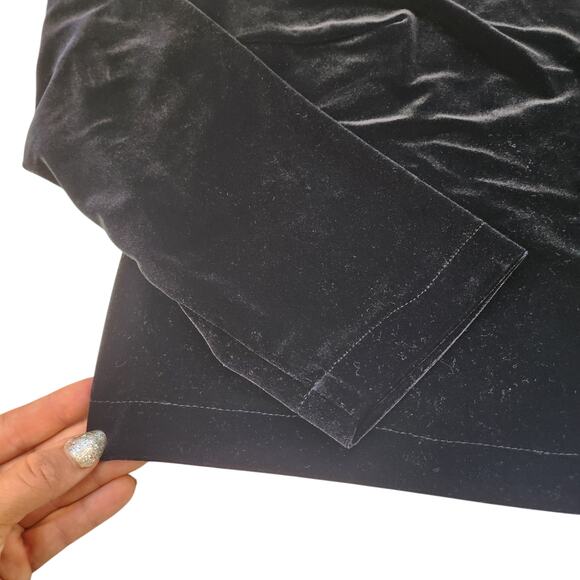 Vintage Velour Cardigan Womens Medium Small Black Long Sleeve Shiny Button Up - Picture 7 of 12